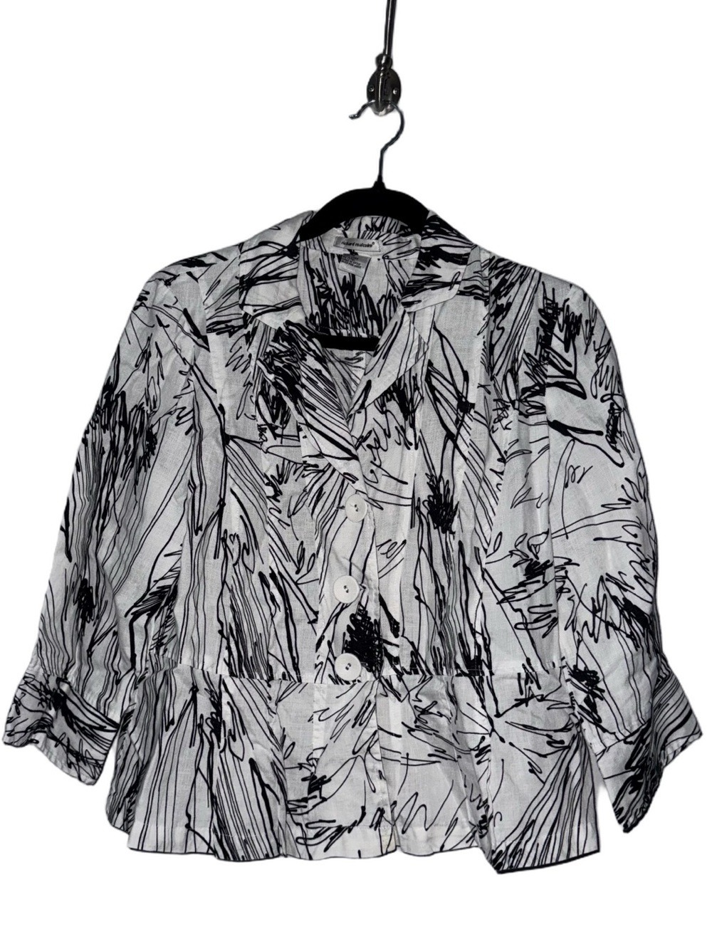 Richard Malcolm 100% Linen Abstract Button Up Top Blouse Art to Wear Size 12